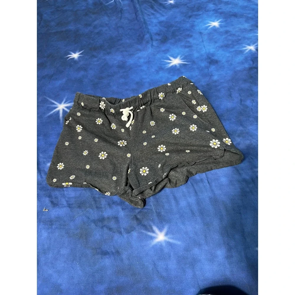 Old Navy Girls XL 14-16 Daisy Floral Lounge Shorts Gray Elastic Waist Pockets